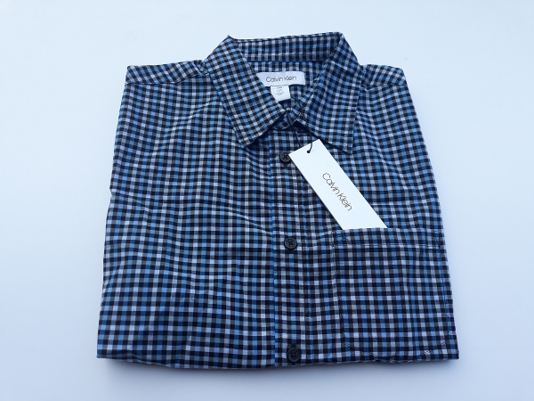 Áo sơ mi nam calvin klien caro xanh đen trắng mờ with logo