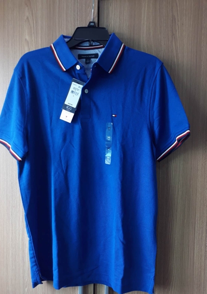 Áo thun nam Tommy Hilfiger màu xanh tay và cổ viền