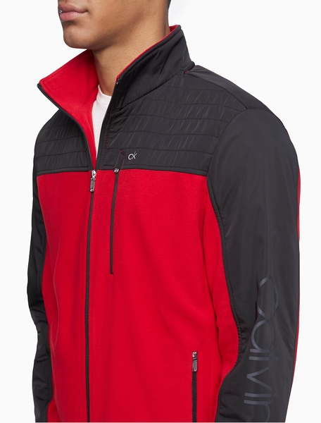Áo lạnh calvin  klein jacket đỏ phối đen tay có chữ dây kéo