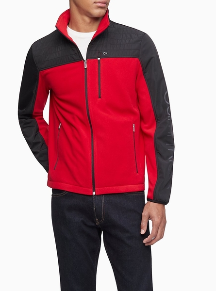 Áo lạnh calvin  klein jacket đỏ phối đen tay có chữ dây kéo