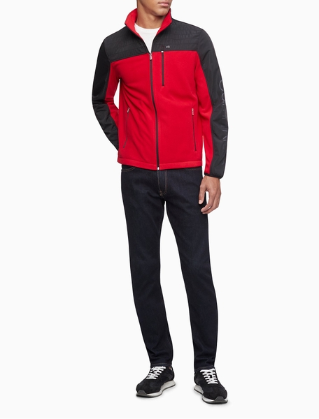 Áo lạnh calvin  klein jacket đỏ phối đen tay có chữ dây kéo