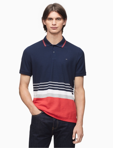 Áo thun nam calvin klein xanh đen phối đỏ dưới with logo