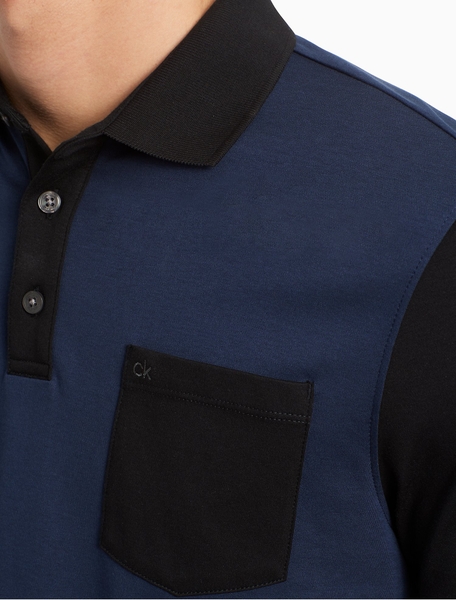 Áo sơ mi nam Calvin klein xanh navy cổ đen túi đen logo