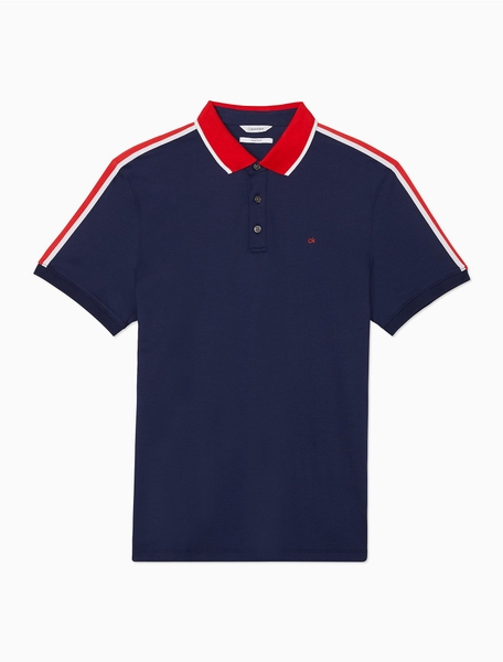 Áo thun nam Calvin klein xanh navy cổ và vai phối đỏ with logo