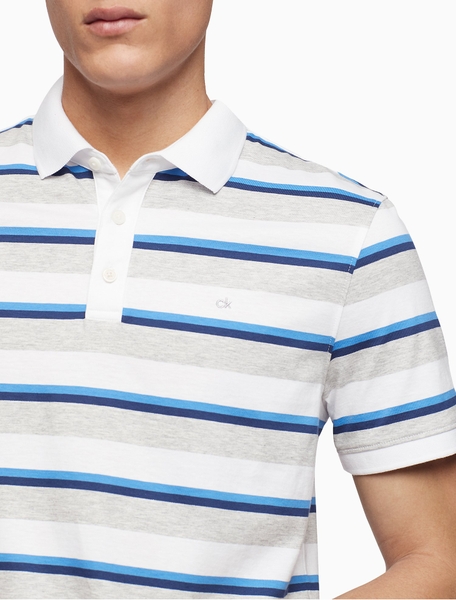 Áo thun nam calvin klein trắng phối sọc ngang xanh xám