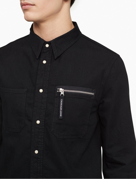 Áo sơ mi nam Demin calvin klein jeans đen 2 túi logo