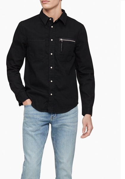 Áo sơ mi nam Demin calvin klein jeans đen 2 túi logo