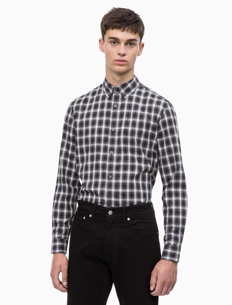 Áo sơ mi nam dài tay calvin klein jeans caro đen trắng mờ phối