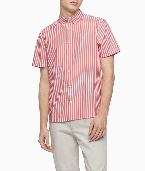 Áo sơ mi nam calvin klein tay ngắn trắng sọc đỏ dọc