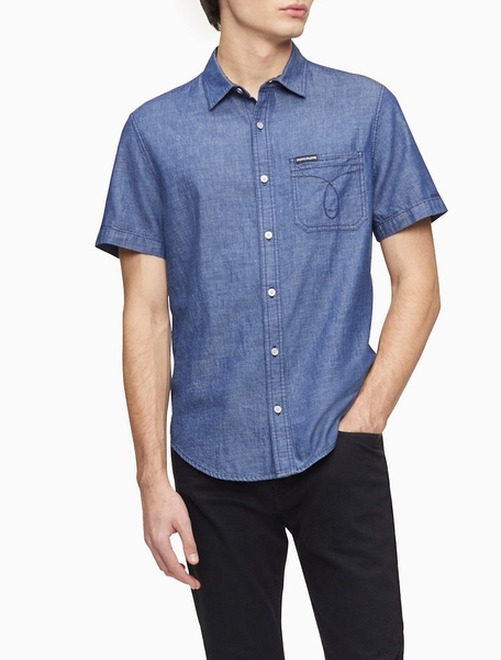 Áo sơ mi nam calvin klein jeans tay ngắn xanh Jeans 1 túi