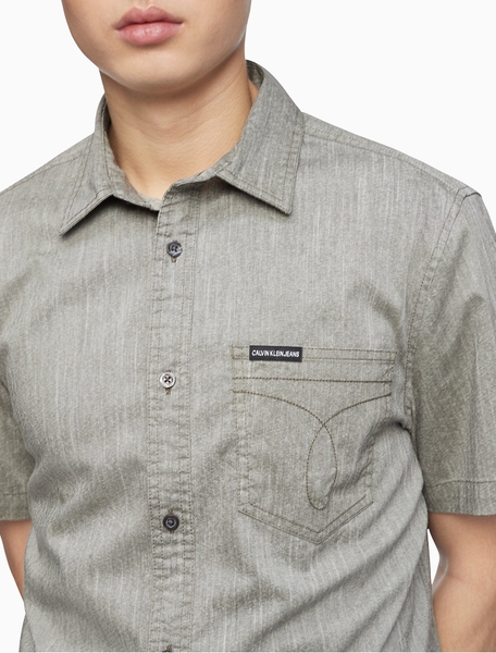 Áo sơ mi nam calvin klein Jeans tay ngắn xám túi with logo chữ