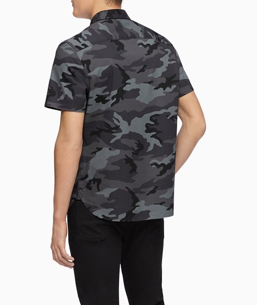 Áo sơ mi nam calvin klein tay ngắn xám đen phối Army