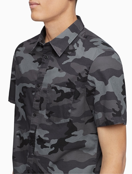 Áo sơ mi nam calvin klein tay ngắn xám đen phối Army
