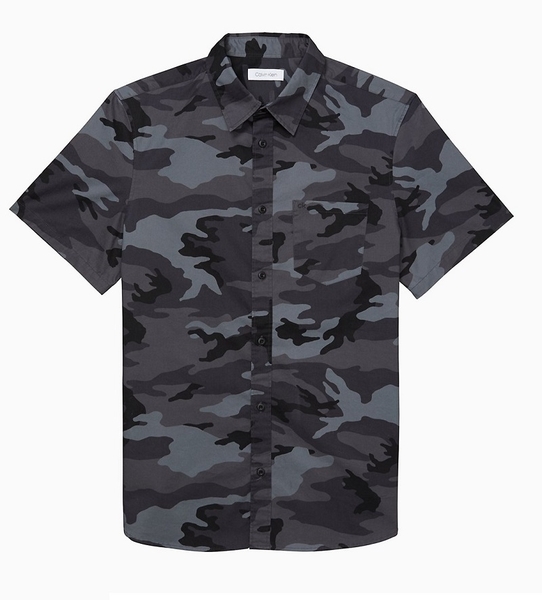 Áo sơ mi nam calvin klein tay ngắn xám đen phối Army