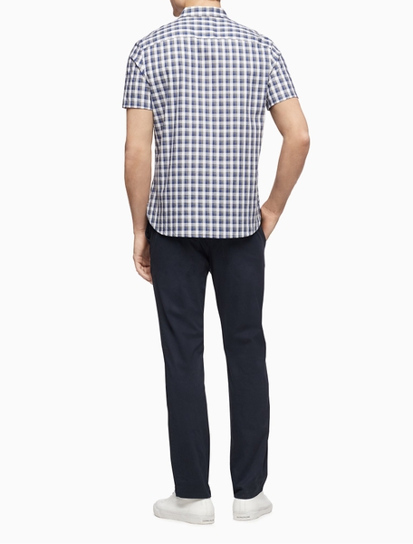 Áo sơ mi nam calvin klein ngắn tay caro xám with logo