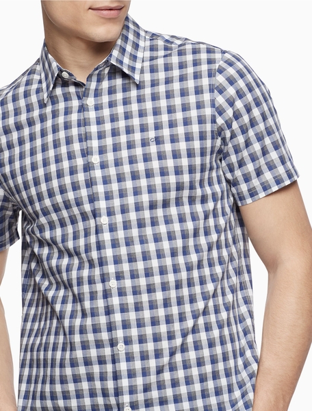 Áo sơ mi nam calvin klein ngắn tay caro xám with logo