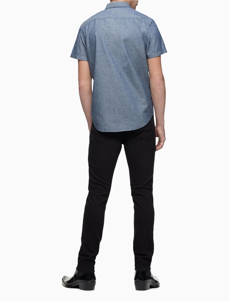 Áo sơ mi nam calvin klein Jeans tay ngắn màu jeans xám xanh 2 túi
