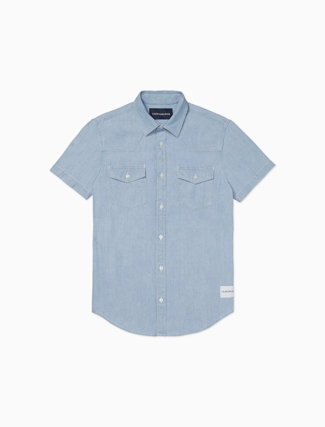 Áo sơ mi nam calvin klein Jeans tay ngắn màu jeans nhạt 2 túi