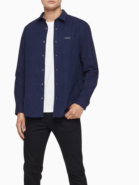 Áo sơ mi nam calvin klien jeans tay dài xanh navy nút bấm