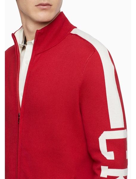 Áo lạnh jacket calvin klein dây kéo phối đỏ và chữ