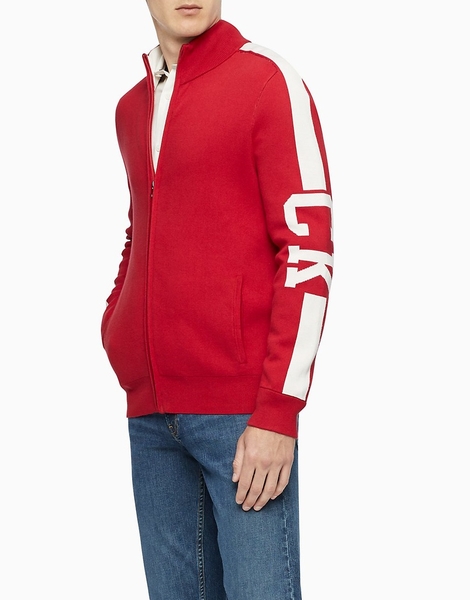 Áo lạnh jacket calvin klein dây kéo phối đỏ và chữ