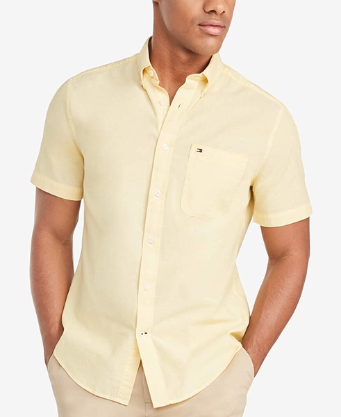 Áo sơ mi nam Tommy Hilfiger ngắn tay vàng có túi