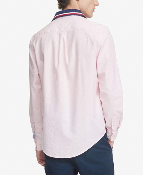 Áo sơ mi nam Tommy Hilfiger tay dài hồng nhạt cổ phối