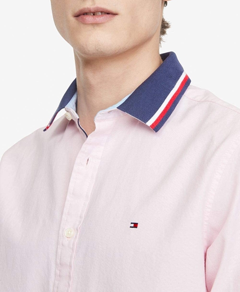Áo sơ mi nam Tommy Hilfiger tay dài hồng nhạt cổ phối