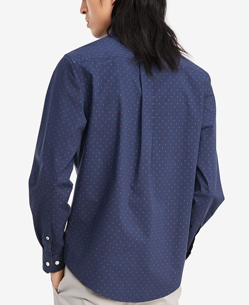 Áo sơ mi nam Tommy Hilfiger tay dài xanh navy phối chấm đỏ