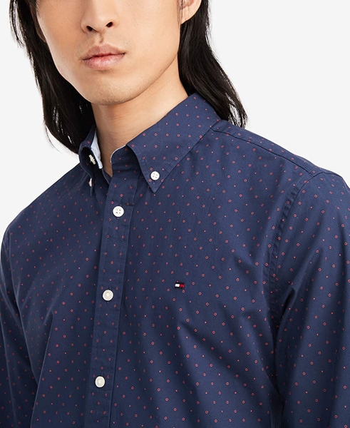 Áo sơ mi nam Tommy Hilfiger tay dài xanh navy phối chấm đỏ