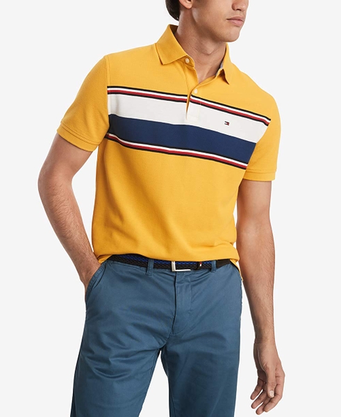 Áo thun nam Tommy Hilfiger vàng phối sọc ngang ngực đỏ