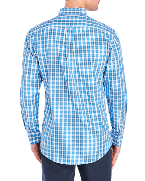 Izod Áo Nam dài tay Saltwater Plaid Oxford Shirt Caro xanh  đậm- S-M