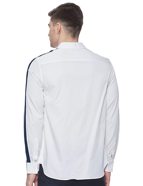 Áo sơ mi nam calvin klein dài tay trắng tay phối xanh navy