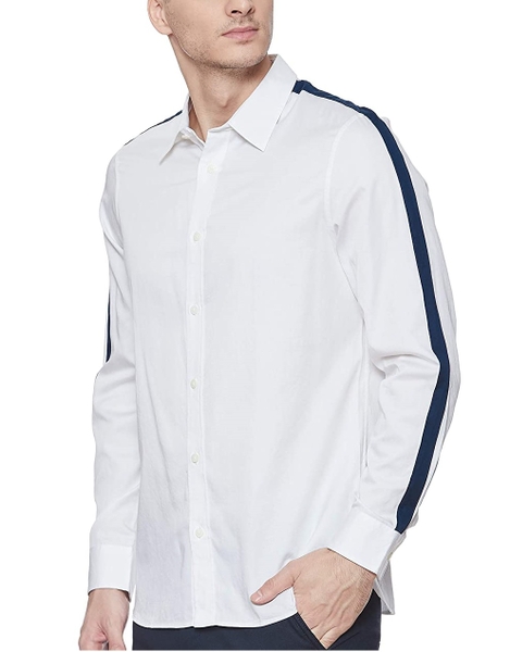 Áo sơ mi nam calvin klein dài tay trắng tay phối xanh navy