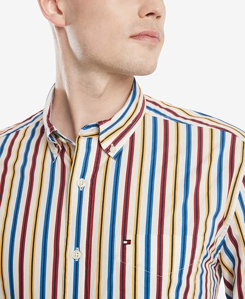 Áo sơ mi nam Tommy Hilfiger tay dài xanh navy phối chấm đỏ