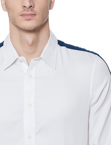Áo sơ mi nam calvin klein dài tay trắng tay phối xanh navy