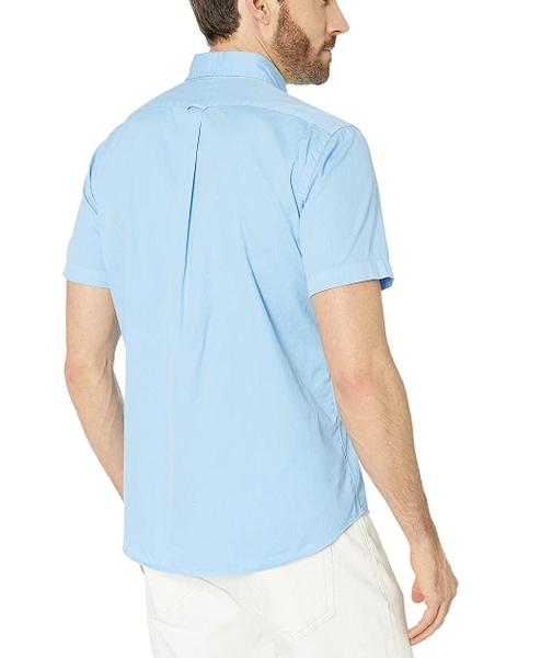 Áo sơ mi nam Polo ralph lauren ngắn tay xanh with logo hồng nhạt
