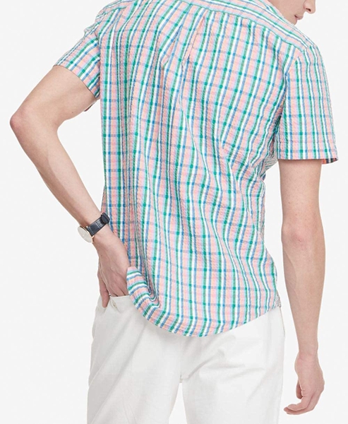 Áo sơ mi nam Tommy Hilfiger ngắn tay caro xanh lá Rose có túi