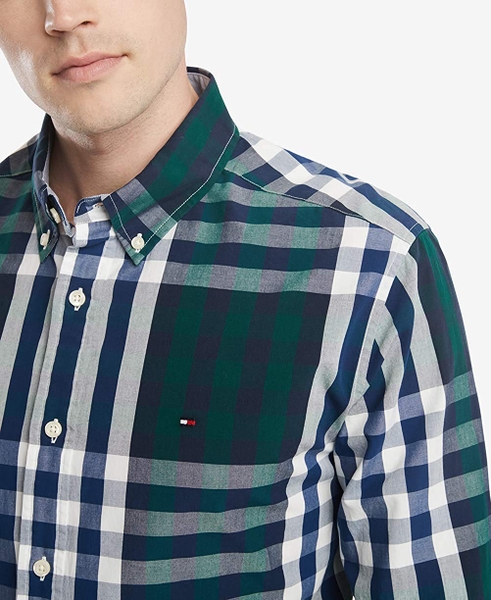 Áo sơ mi nam Tommy Hilfiger dài tay caro xanh đậm trắng