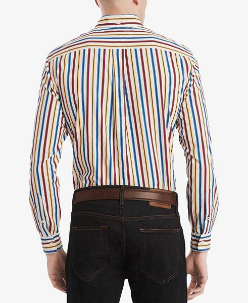 Áo sơ mi nam Tommy Hilfiger tay dài xanh navy phối chấm đỏ