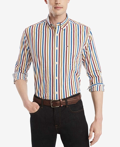 Áo sơ mi nam Tommy Hilfiger tay dài xanh navy phối chấm đỏ