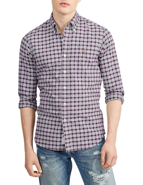 Áo sơ mi Nam Polo Ralph lauren tay dài caro tím đỏ logo ngựa 2 màu