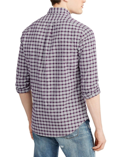 Áo sơ mi Nam Polo Ralph lauren tay dài caro tím đỏ logo ngựa 2 màu