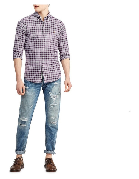 Áo sơ mi Nam Polo Ralph lauren tay dài caro tím đỏ logo ngựa 2 màu