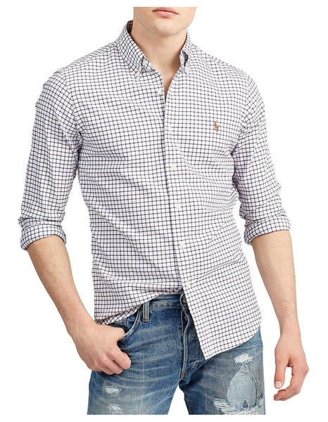Áo sơ mi Nam Polo Ralph lauren tay dài caro nhỏ trắng nâu ngựa 2 màu