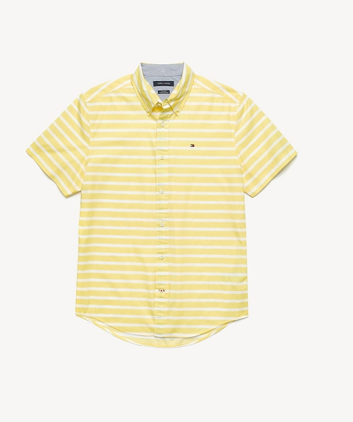 Áo sơ mi nam Tommy Hilfiger ngắn tay vàng sọc ngang trắng