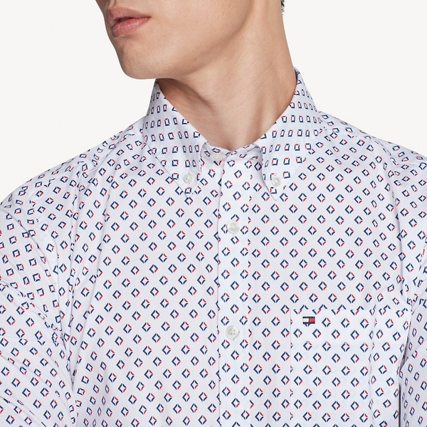 Áo sơ mi nam Tommy Hilfiger tay dài trắng phối xanh đỏ