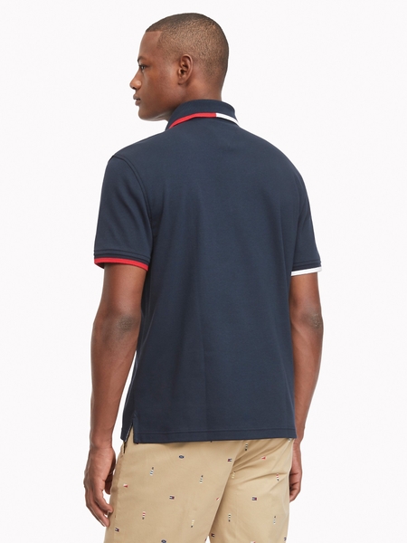 Áo thun nam Tommy Hilfiger màu xanh navay tay cổ phối trắng đỏ