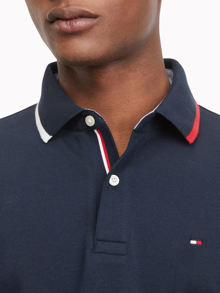 Áo thun nam Tommy Hilfiger màu xanh navay tay cổ phối trắng đỏ