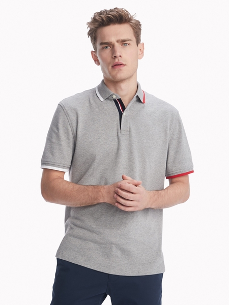 Áo thun Nam Tommy Hilfiger xám phối cổ classic